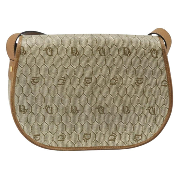 Christian Dior Honeycomb Canvas Shoulder Bag PVC Beige Gold Auth ka2907