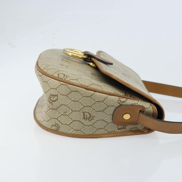 Christian Dior Honeycomb Canvas Shoulder Bag PVC Beige Gold Auth ka2907