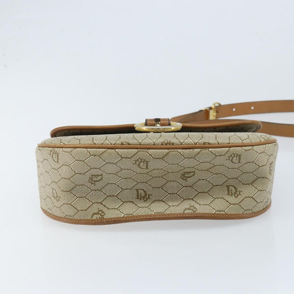 Christian Dior Honeycomb Canvas Shoulder Bag PVC Beige Gold Auth ka2907