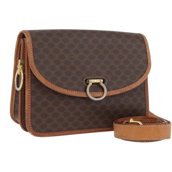 CELINE Macadam Canvas Shoulder Bag PVC Leather Brown Gold Auth ka2908