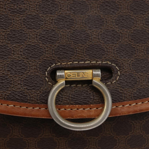 CELINE Macadam Canvas Shoulder Bag PVC Leather Brown Gold Auth ka2908