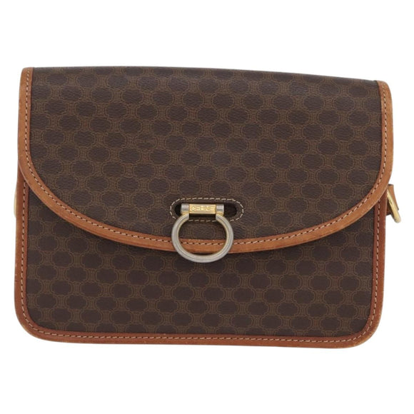 CELINE Macadam Canvas Shoulder Bag PVC Leather Brown Gold Auth ka2908