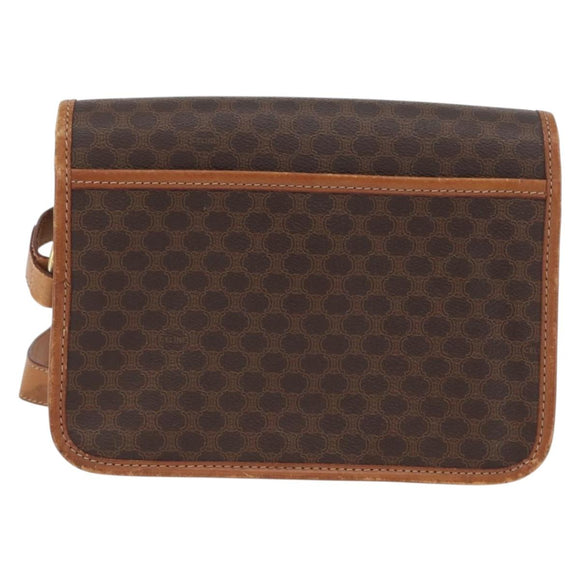CELINE Macadam Canvas Shoulder Bag PVC Leather Brown Gold Auth ka2908