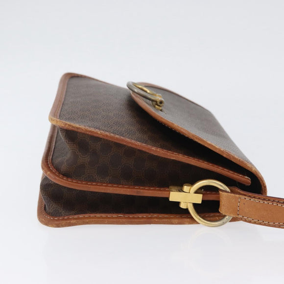 CELINE Macadam Canvas Shoulder Bag PVC Leather Brown Gold Auth ka2908
