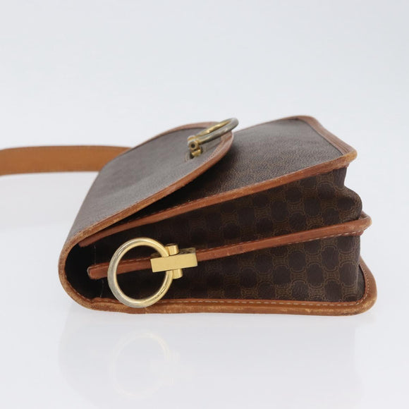 CELINE Macadam Canvas Shoulder Bag PVC Leather Brown Gold Auth ka2908