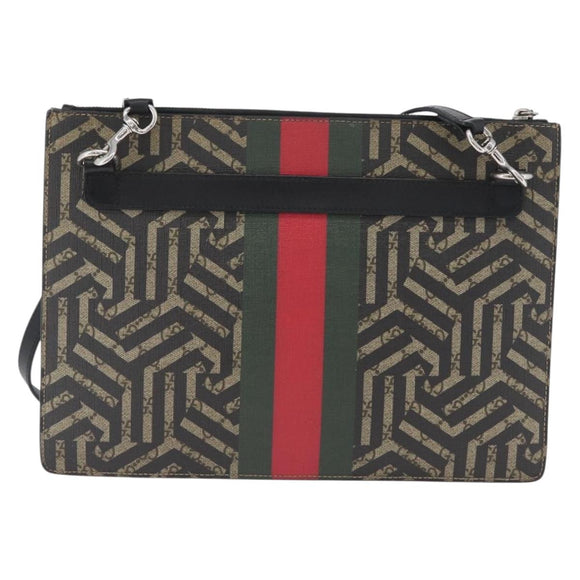 GUCCI GG Caleido Web Sherry Line Bag PVC Beige Silver 429004 Auth ka2910