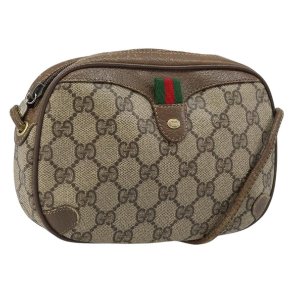 GUCCI GG Supreme Web Sherry Line Bag PVC Beige Gold 89 02 066 Auth ka2912