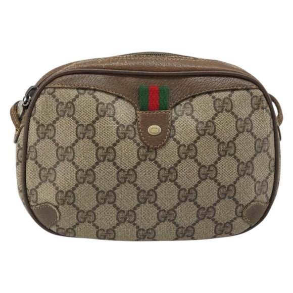 GUCCI GG Supreme Web Sherry Line Bag PVC Beige Gold 89 02 066 Auth ka2912