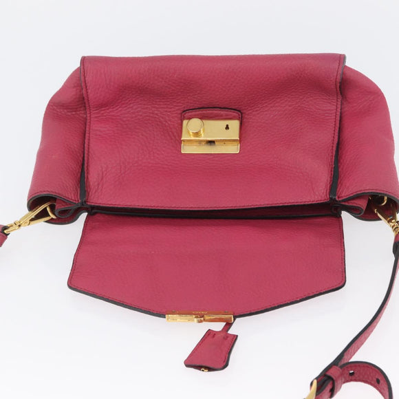 PRADA Hand Bag Leather 2way Pink Gold Auth ka2915