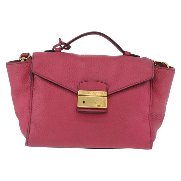 PRADA Hand Bag Leather 2way Pink Gold Auth ka2915