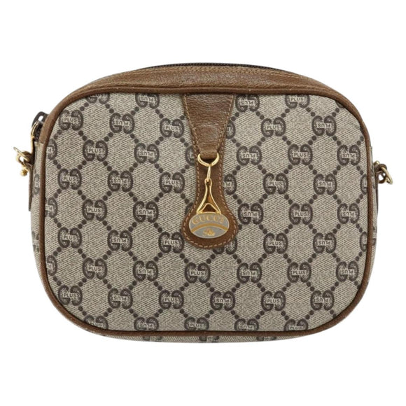 GUCCI GG Plus Supreme Shoulder Bag PVC Beige Gold Auth ka292