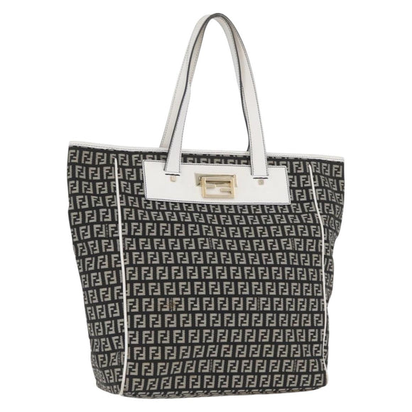 FENDI Zucchino Canvas Tote Bag Black Gray Auth ka2926