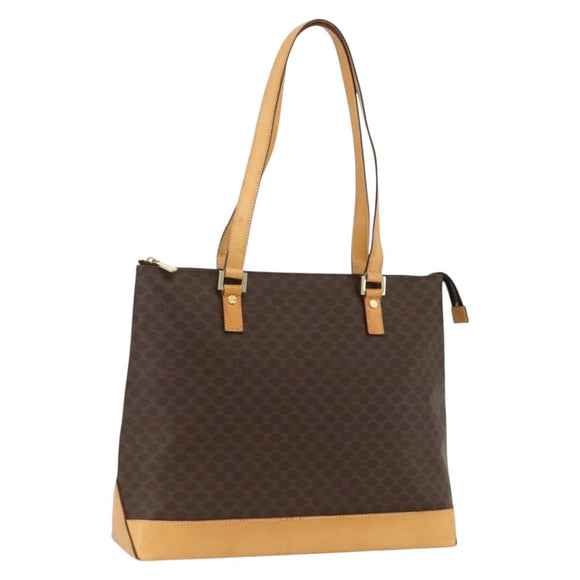 CELINE Macadam Canvas Tote Bag PVC Leather Brown Gold Auth ka2928