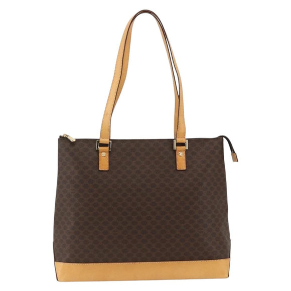 CELINE Macadam Canvas Tote Bag PVC Leather Brown Gold Auth ka2928