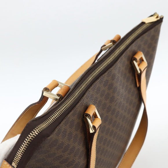 CELINE Macadam Canvas Tote Bag PVC Leather Brown Gold Auth ka2928