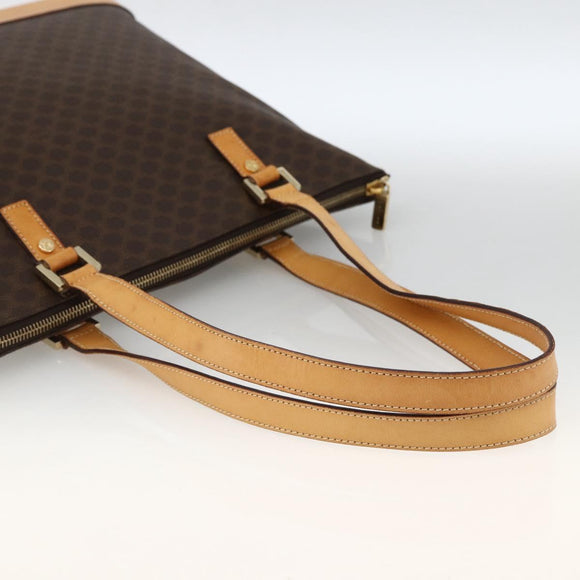 CELINE Macadam Canvas Tote Bag PVC Leather Brown Gold Auth ka2928