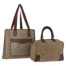 GUCCI Celine GG Supreme C Sulky Hand Bag PVC Canvas 2 Set Beige Auth ka2929-1