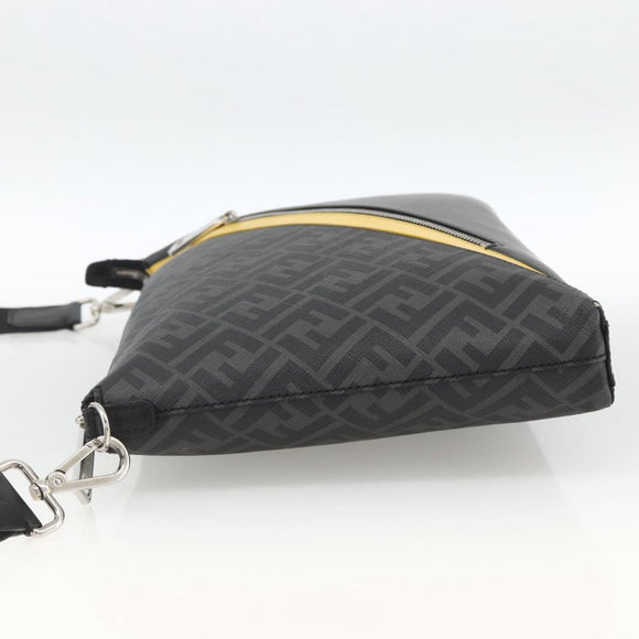 FENDI Zucca Canvas Shoulder Bag PVC Black Silver Auth ka2933