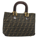 FENDI Zucca Canvas Hand Bag Brown Black Auth ka2934-1