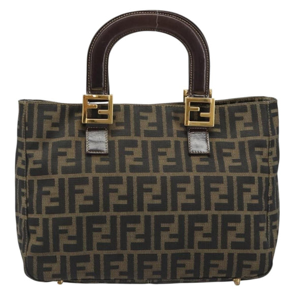 FENDI Zucca Canvas Hand Bag Brown Black Auth ka2934
