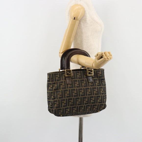 FENDI Zucca Canvas Hand Bag Brown Black Auth ka2934