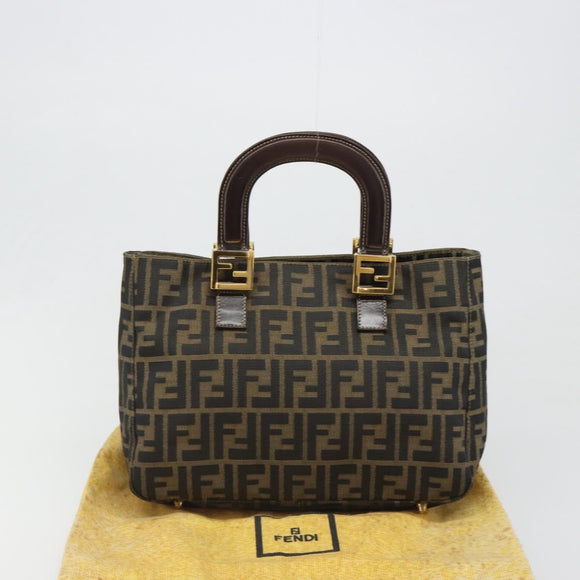 FENDI Zucca Canvas Hand Bag Brown Black Auth ka2934