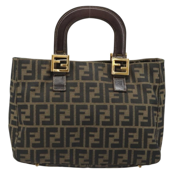 FENDI Zucca Canvas Hand Bag Brown Black Auth ka2934