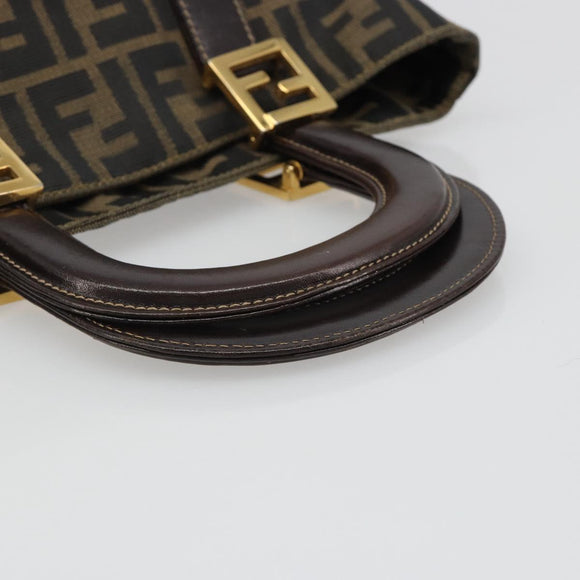 FENDI Zucca Canvas Hand Bag Brown Black Auth ka2934