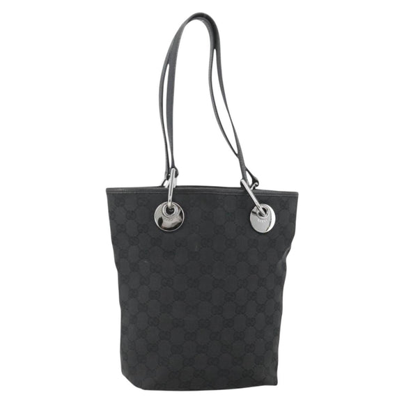 GUCCI GG Canvas Tote Bag Zwart Zilver 120840 Auth ka2935