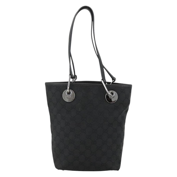 GUCCI GG Canvas Tote Bag Zwart Zilver 120840 Auth ka2935
