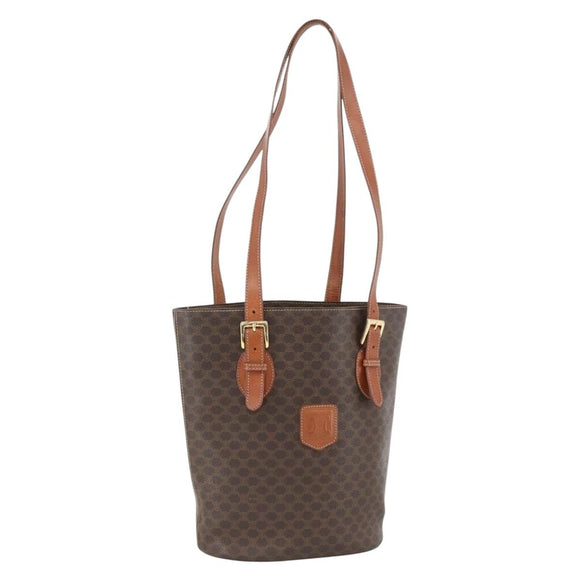 CELINE Macadam Canvas Tote Bag PVC Leather Brown Gold Auth ka2937