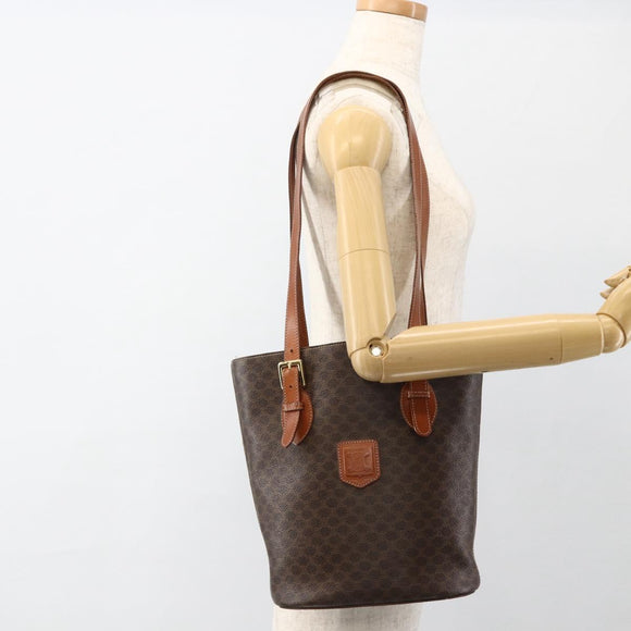 CELINE Macadam Canvas Tote Bag PVC Leather Brown Gold Auth ka2937