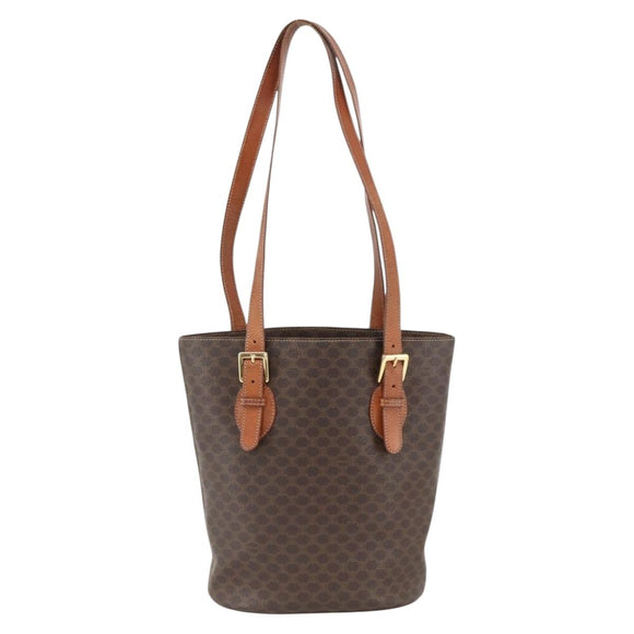 CELINE Macadam Canvas Tote Bag PVC Leather Brown Gold Auth ka2937