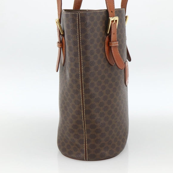 CELINE Macadam Canvas Tote Bag PVC Leather Brown Gold Auth ka2937