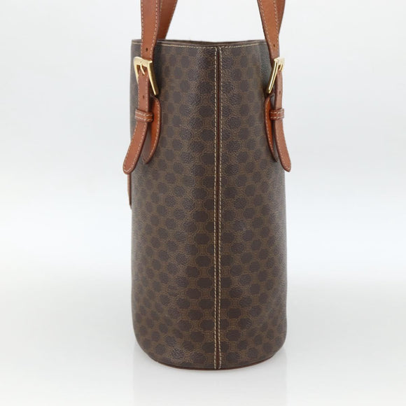 CELINE Macadam Canvas Tote Bag PVC Leather Brown Gold Auth ka2937