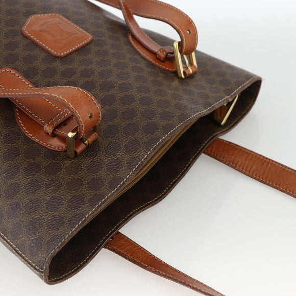 CELINE Macadam Canvas Tote Bag PVC Leather Brown Gold Auth ka2937