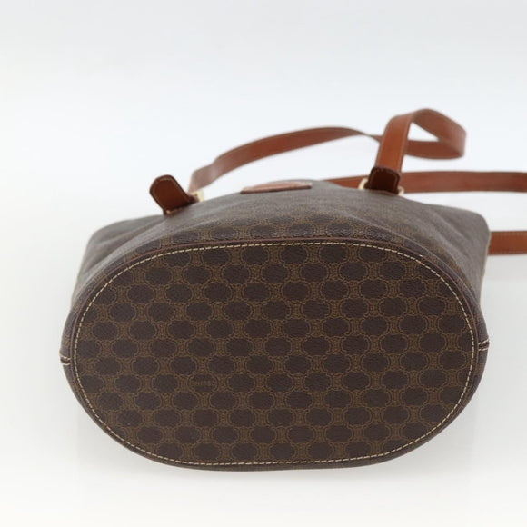 CELINE Macadam Canvas Tote Bag PVC Leather Brown Gold Auth ka2937