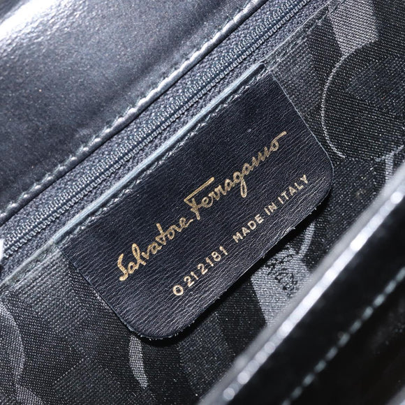 Salvatore Ferragamo Gancini Hand Bag Leather Black Gold Auth ka2938