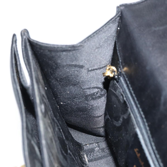 Salvatore Ferragamo Gancini Hand Bag Leather Black Gold Auth ka2938
