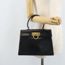 Salvatore Ferragamo Gancini Hand Bag Leather Black Gold Auth ka2938-23
