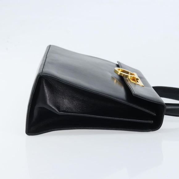 Salvatore Ferragamo Gancini Hand Bag Leather Black Gold Auth ka2938