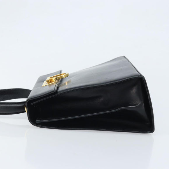 Salvatore Ferragamo Gancini Hand Bag Leather Black Gold Auth ka2938