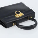 Salvatore Ferragamo Gancini Hand Bag Leather Black Gold Auth ka2938-6