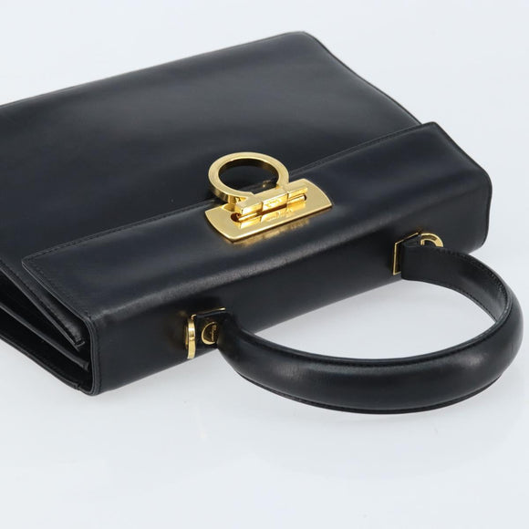 Salvatore Ferragamo Gancini Hand Bag Leather Black Gold Auth ka2938