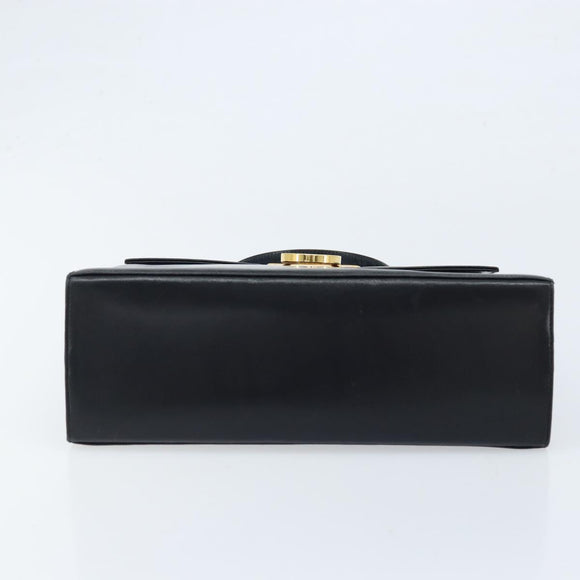 Salvatore Ferragamo Gancini Hand Bag Leather Black Gold Auth ka2938