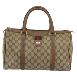 GUCCI GG Supreme Web Sherry Line Hand Bag PVC Beige Gold 58 02 007 Auth ka294 - 0