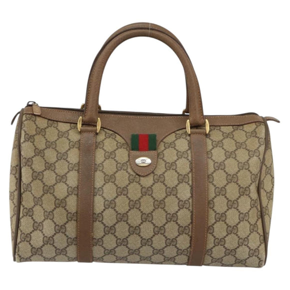 GUCCI GG Supreme Web Sherry Line Hand Bag PVC Beige Gold 58 02 007 Auth ka294