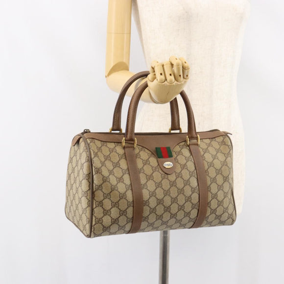 GUCCI GG Supreme Web Sherry Line Hand Bag PVC Beige Gold 58 02 007 Auth ka294