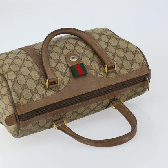 GUCCI GG Supreme Web Sherry Line Hand Bag PVC Beige Gold 58 02 007 Auth ka294