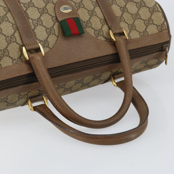 GUCCI GG Supreme Web Sherry Line Hand Bag PVC Beige Gold 58 02 007 Auth ka294
